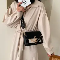 Сумка кросс-боди тканевый ремень экокожа черно-белая