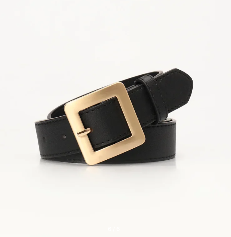 Ремень с золотой пряжкой квадратной женский 85 см