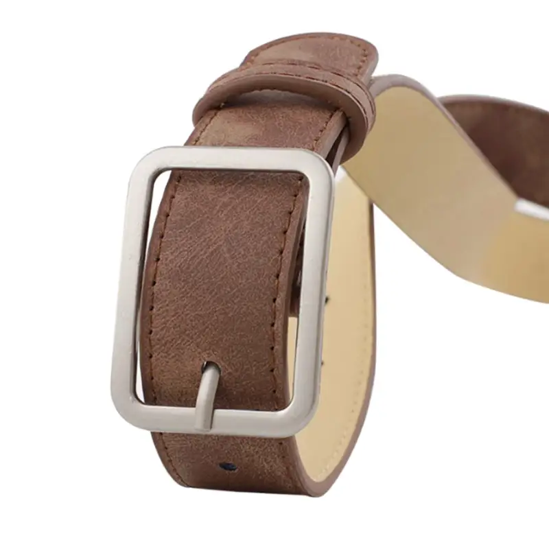 Ремень коричневый с серебряной пряжкой 95 см