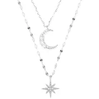 Подвески Звезда и Полумесяц на двух цепочках серебристые