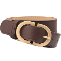 Ремень женский коричневый с золотой пряжкой 85 см