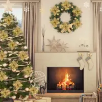 Цветок на елку новогодний Пуансеттия 3 штуки