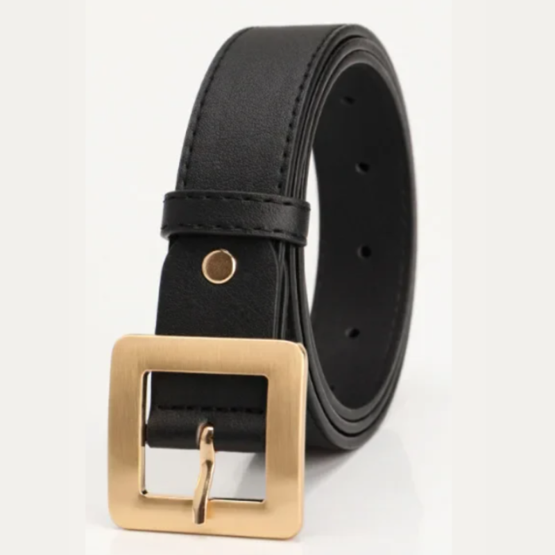 Ремень с золотой пряжкой квадратной женский 85 см