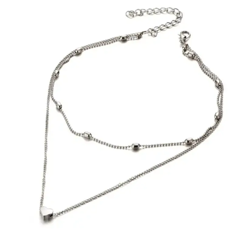 Цепочка женская с двумя подвесками с сердцем серебристая