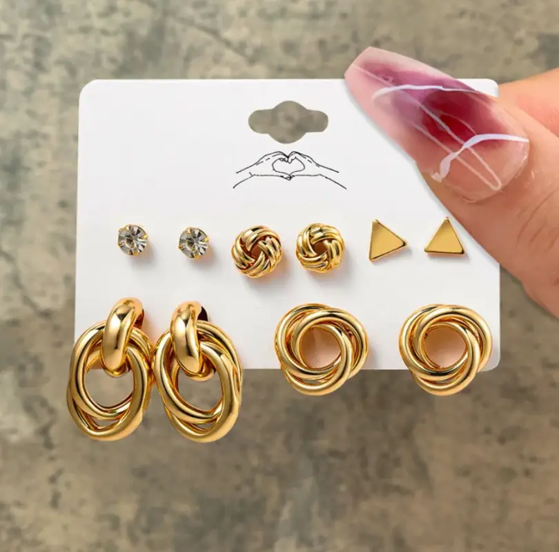 Набор серёжек пусеты 5 пар золотистые