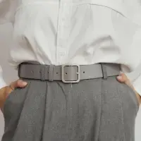 Ремень серый с серебряной пряжкой 100 см