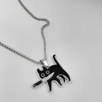 Подвеска Кот с ножом черный серебристая