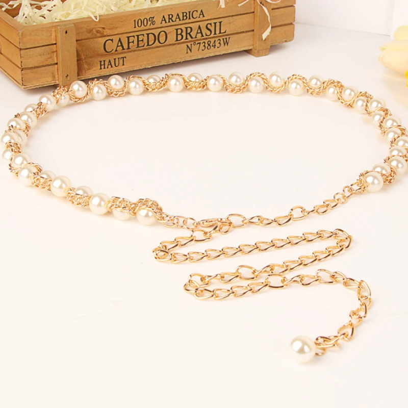 Пояс цепочка с жемчугом для платья 60-115 см Пояс цепочка с жемчугом для платья 60-115 см