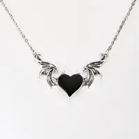 Подвеска Сердце с крыльями черная вставка на цепочке серебристая