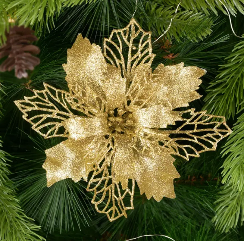 Цветок на елку новогодний Пуансеттия 3 штуки