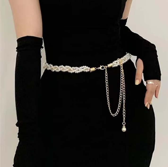 Пояс цепочка с жемчугом на платье Пояс цепочка с жемчугом на платье
