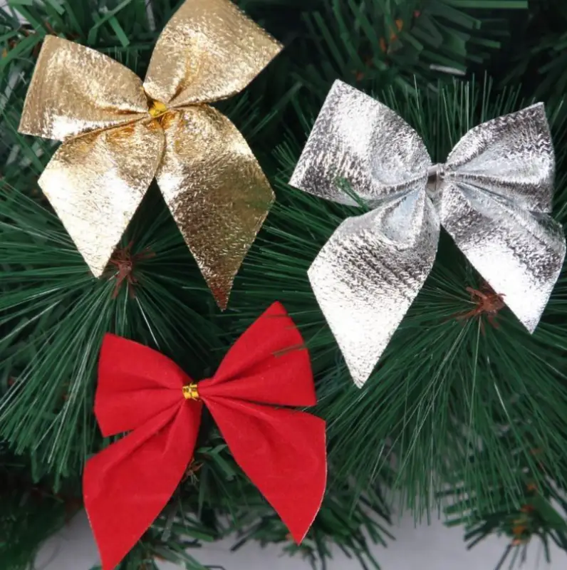 Бантики ёлочные красные, серебро, золото 36 штук