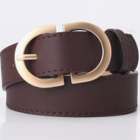 Ремень женский коричневый с золотой пряжкой 85 см