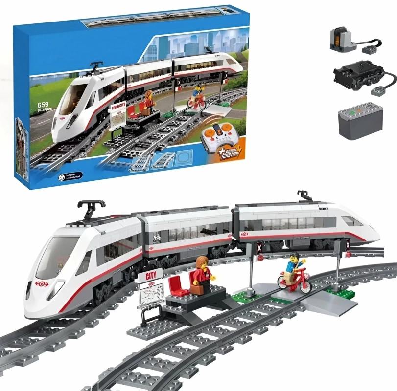 Радиоуправляемый Конструктор Сити, набор "Скоростной поезд" 659 деталей 3 фигурки экспресс