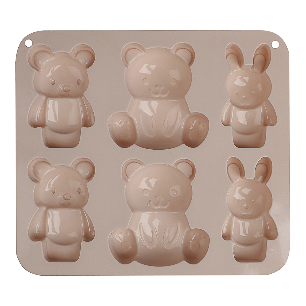 VETTA Форма для выпечки 6 ячеек 16х14х2см, "Мишки и зайчики", силикон, 3 цвета