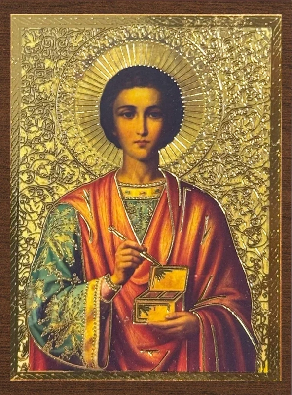 Икона "Пантелеймон Целитель", 4х6 на МДФ-6