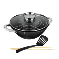 SATOSHI Казан чугун,26см,3л,антипр.покр, нерж.ручк, решетка, стекл.крыш,нейлон.лопатка,бамб.палочки