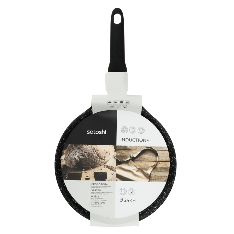SATOSHI Стоун Сковорода литая блинная d24см, антипригарное покрытие Мрамор, индукция