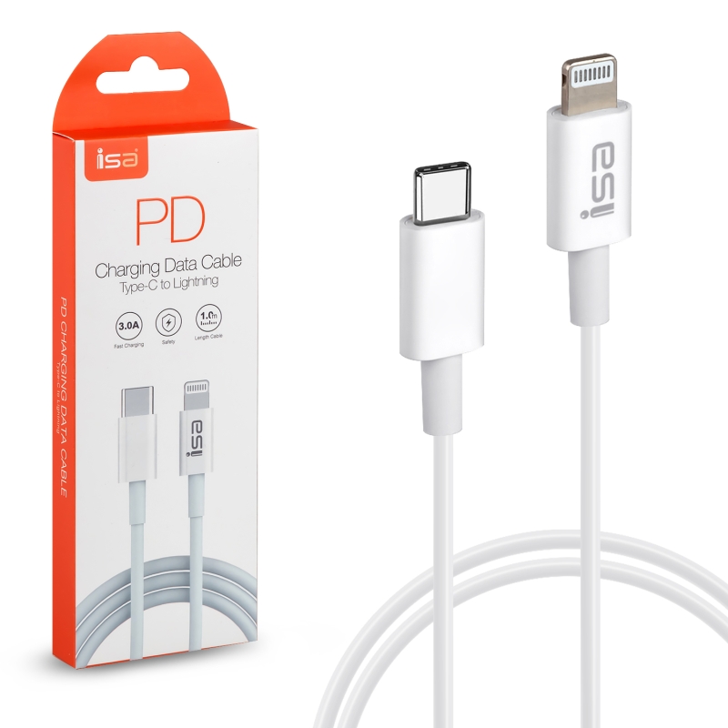Кабель Type-C на Lightning 1m 3А ISA белый