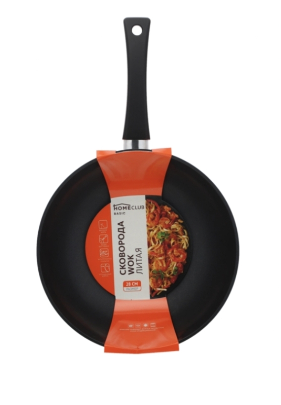 Сковорода Вок HOMECLUB Basic 28см литая, ручка soft-touch Сковорода Вок HOMECLUB Basic 28см литая, ручка soft-touch