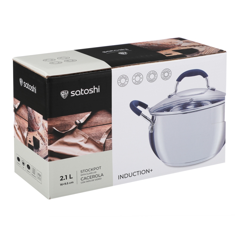 SATOSHI Альба Кастрюля 16х9,5 см, объем 2,1 л, со стеклянной крышкой, индукция
