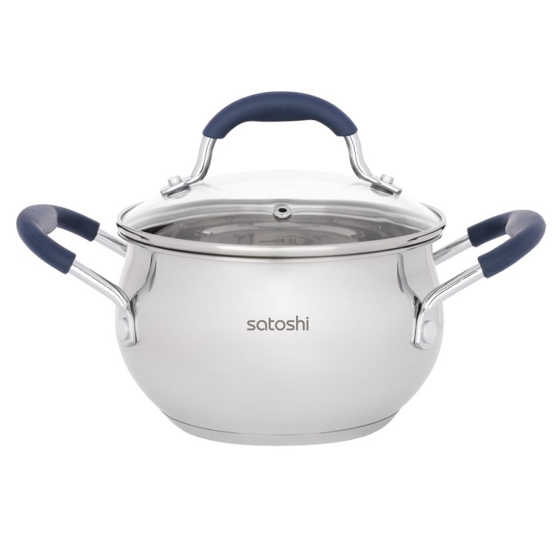 SATOSHI Альба Кастрюля 16х9,5 см, объем 2,1 л, со стеклянной крышкой, индукция