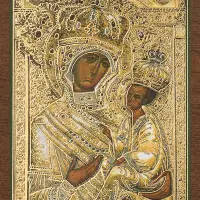 Икона БМ "Тихвинская в ризе" 4х6 на МДФ-6