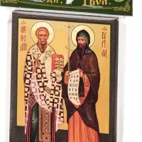 Икона "Кирилл и Мефодий" 6х9 на МДФ-6