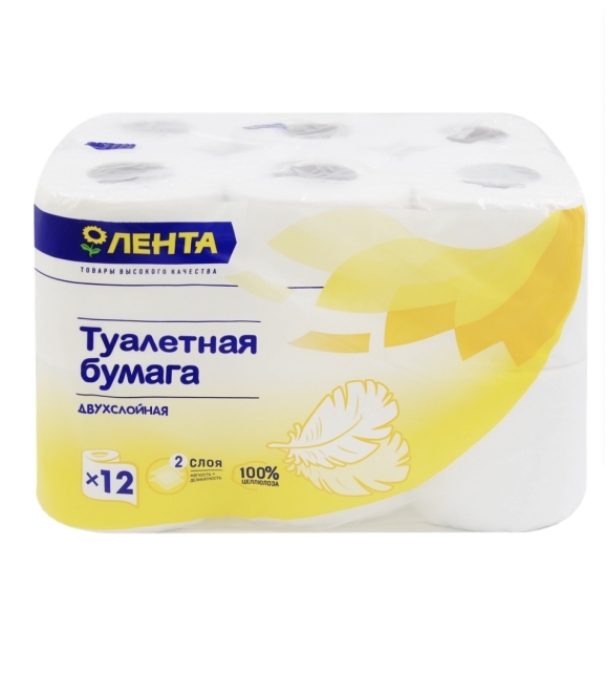 Бумага туалетная ЛЕНТА 2 слоя белая, 12шт