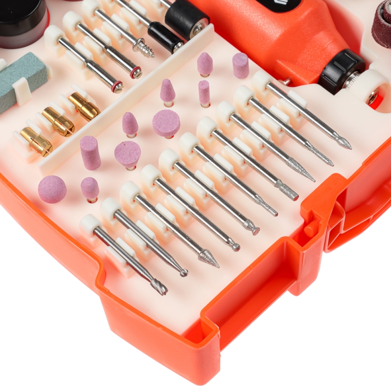 ЕРМАК Мини дрель, гравер, сетевой, 12В, 15000 об/мин, с набором насадок (160 шт.)