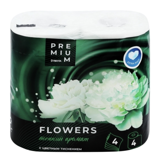 Бумага туалетная ЛЕНТА PREMIUM Flowers 4-слоя ароматизированная, 4шт