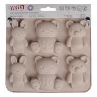 VETTA Форма для выпечки 6 ячеек 16х14х2см, "Мишки и зайчики", силикон, 3 цвета