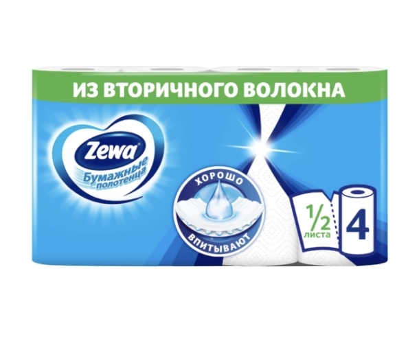 Полотенца бумажные ZEWA 1/2 листа, 4шт