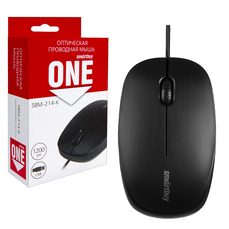 Мышь проводная Smartbuy ONE 214-K черная (SBM-214-K) / 100 Мышь проводная Smartbuy ONE 214-K черная (SBM-214-K) / 100
