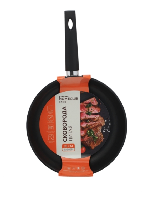 Сковорода HOMECLUB Basic 28см литая, ручка soft-touch