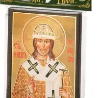 Икона "Никита Святитель (Новгородский)" 6х9 на МДФ-6