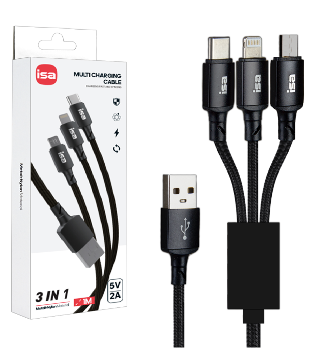 Кабель USB 3 в 1 Lightning + Micro USB + Type-C 1m 5V Кабель USB 3 в 1 Lightning + Micro USB + Type-C 1m 5V