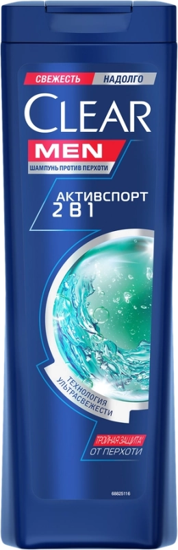 Шампунь мужской против перхоти "CLEAR MEN"  активспорт 2 в 1