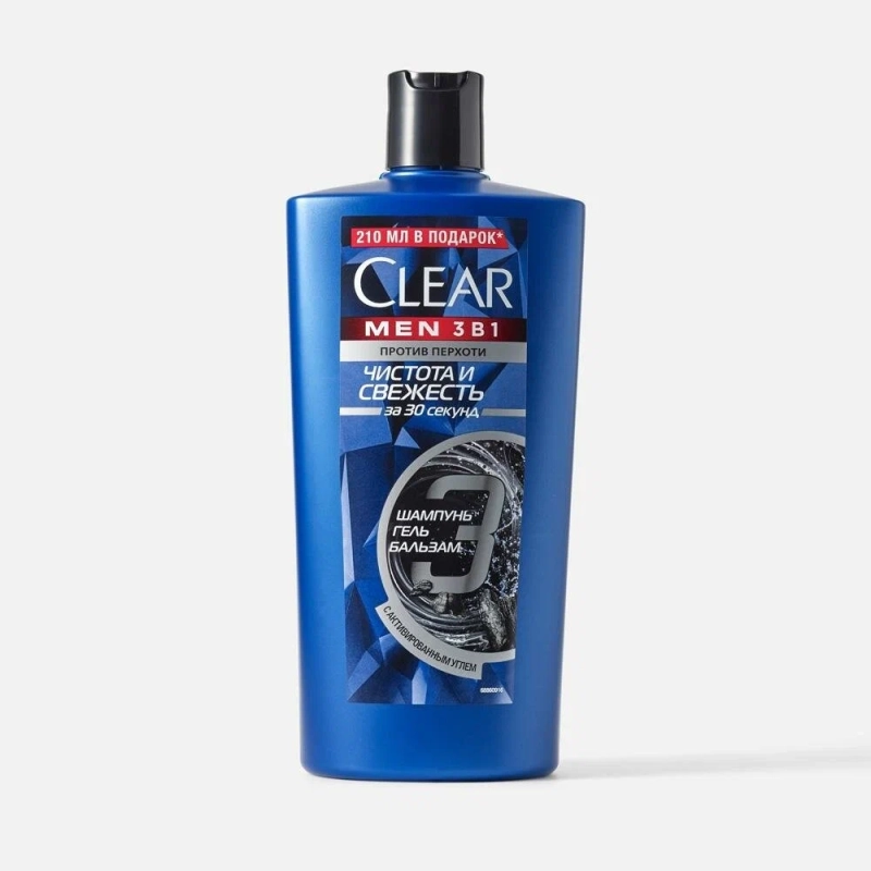 Шампунь мужской 3 в 1 против перхоти Шампунь мужской 3 в 1 против перхоти "CLEAR MEN" чистота и свежесть за 30 секунд . Шампунь гель бальзам с активированным углем