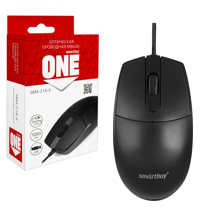 Мышь проводная Smartbuy ONE 216-K черная Мышь проводная Smartbuy ONE 216-K черная