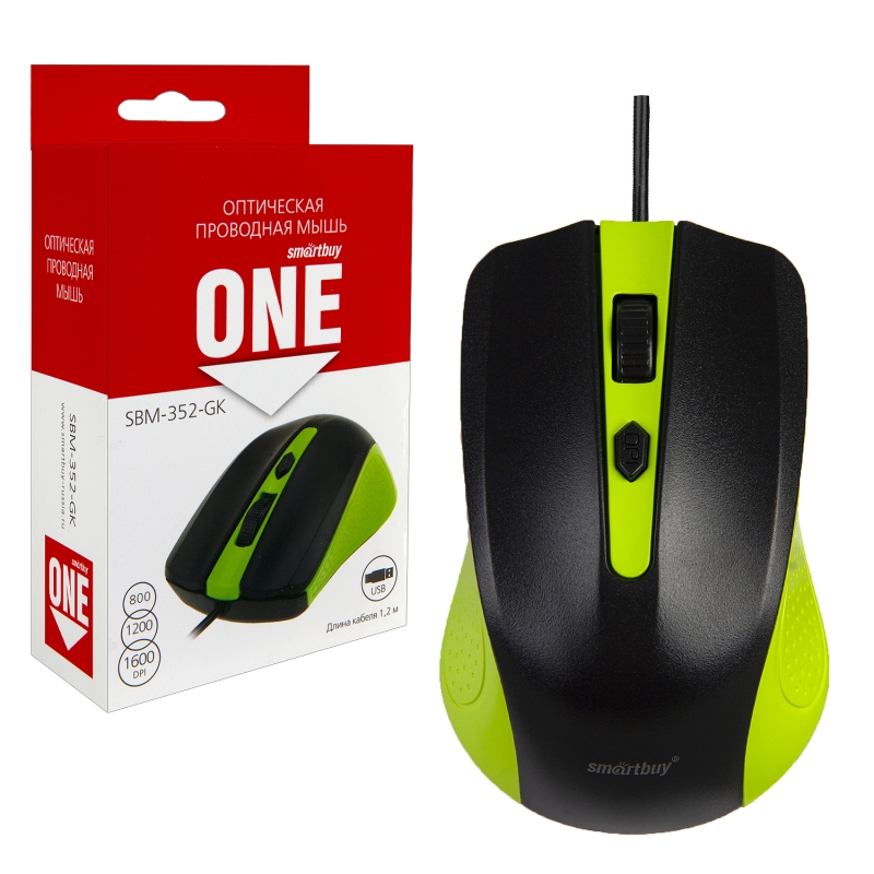 Мышь проводная Smartbuy ONE 352 зелено-черная Мышь проводная Smartbuy ONE 352 зелено-черная