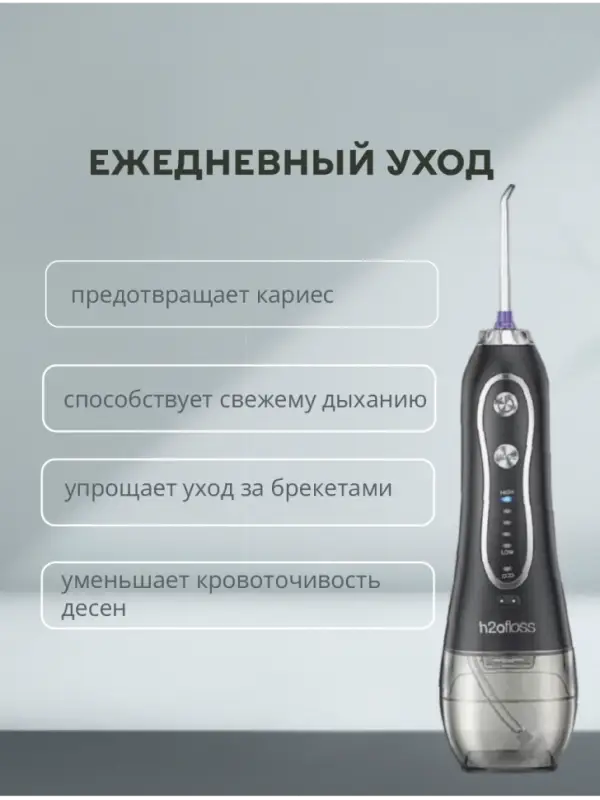 Ирригатор для зубов портативный с насадками H2oFloss Черный