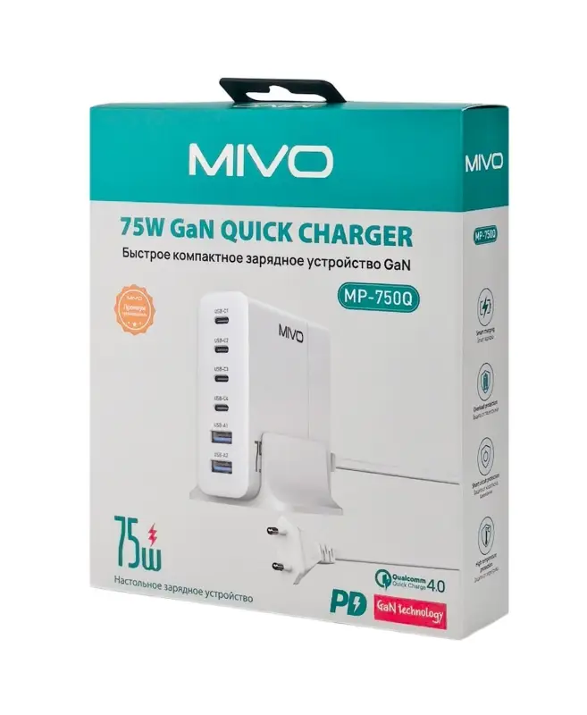 Сетевое зарядное устройство MIVO MP-750Q 75w