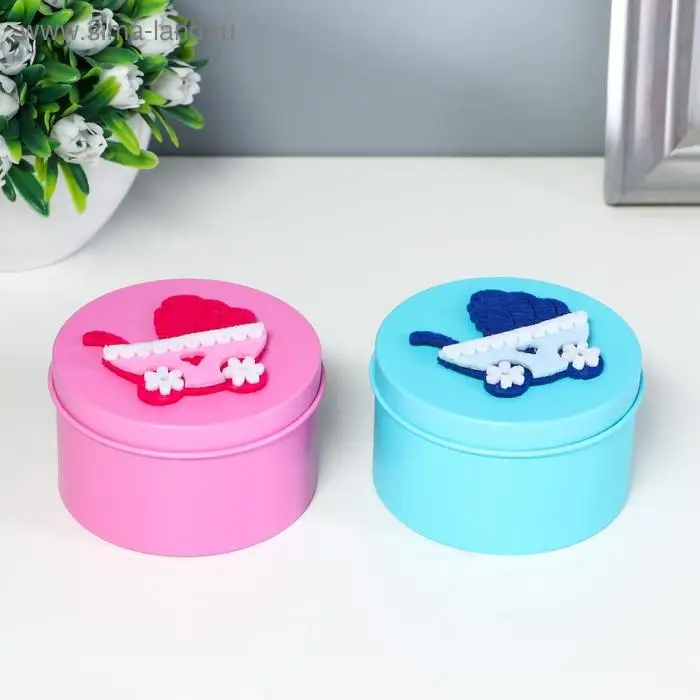 Шкатулка для хранения мелочей, украшений &laquo;Круг. Колясочка&raquo;, металл, 4.5&times;7.5&times;7.5 см, МИКС