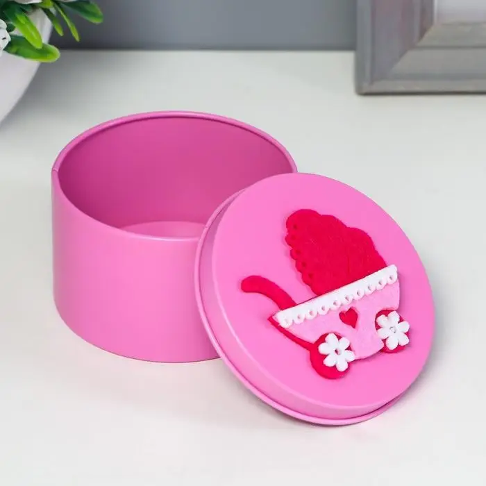 Шкатулка для хранения мелочей, украшений &laquo;Круг. Колясочка&raquo;, металл, 4.5&times;7.5&times;7.5 см, МИКС