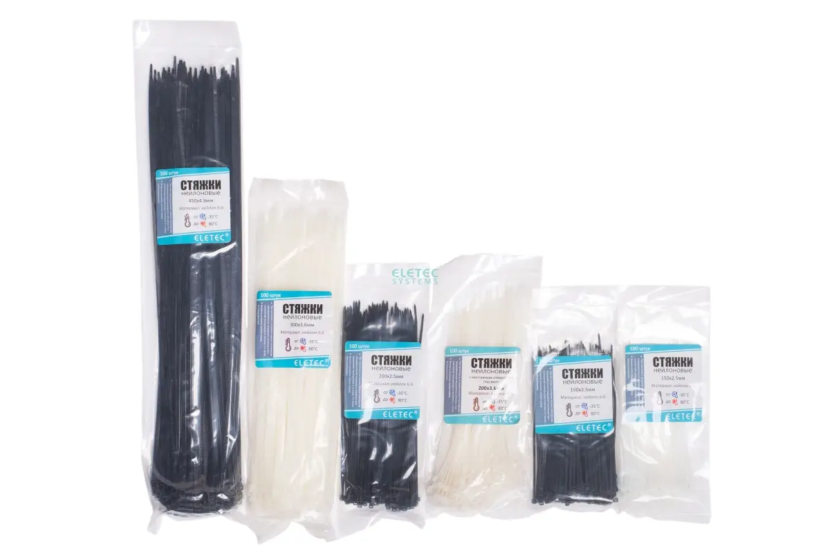 Хомут нейлоновый 300х3,6 черный (100 шт)