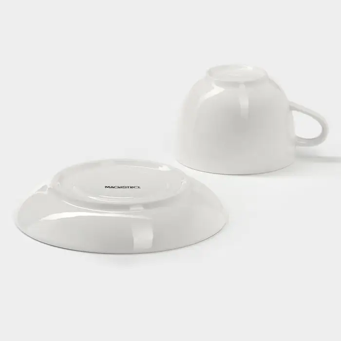 Чайная пара фарфоровая Magistro &laquo;Бланш&raquo;, 2 предмета: чашка 280 мл, блюдце d=15 см, цвет белый