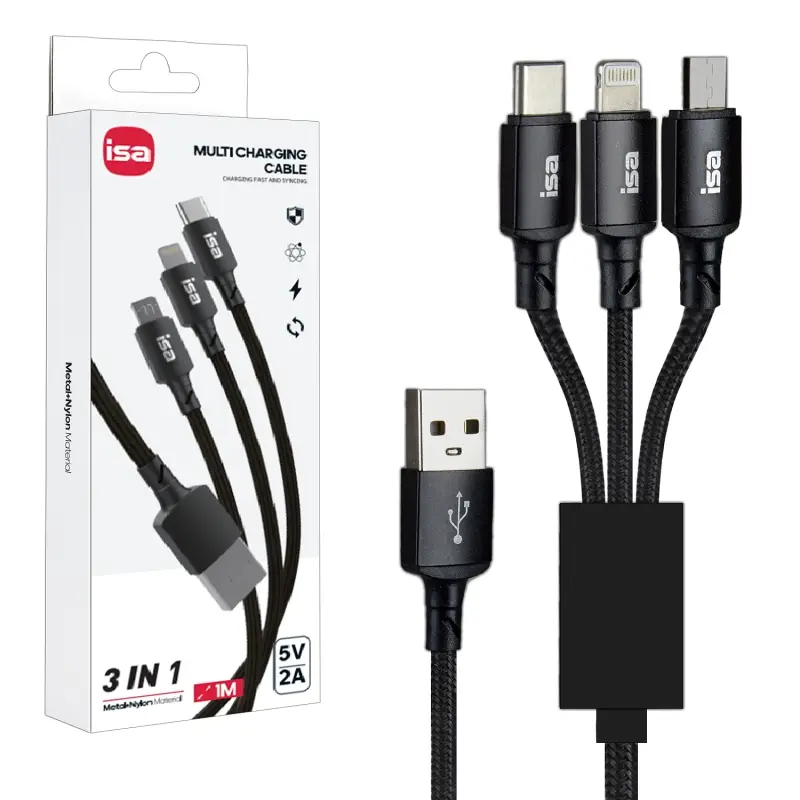 Кабель USB 3 в 1 Lightning + Micro USB + Type-C 1m 5V 2A BX-31 ISA черный