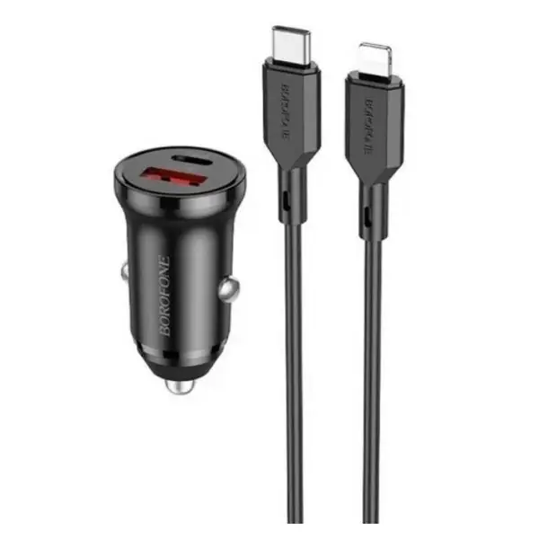 Автомобильное зарядное устройство АЗУ USB + Type-С + кабель Lightning Borofone BZ18A PD20W + QC3.0