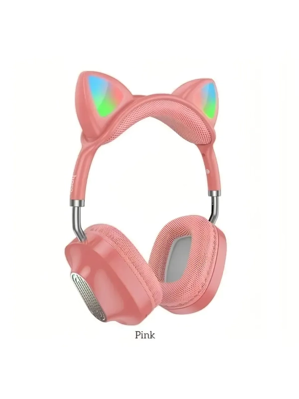 Наушники беспроводные полноразмерные светящиеся с ушками Hoco ESD13, розовые